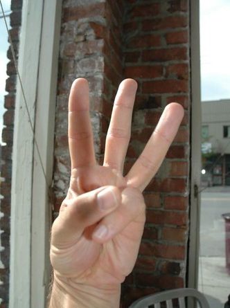 Three Fingers, balancing Society, Environment, Economy. Sustainability Salute - Peace Plus One - 21st Century Symbol of Peace, Harmony & Sustainability