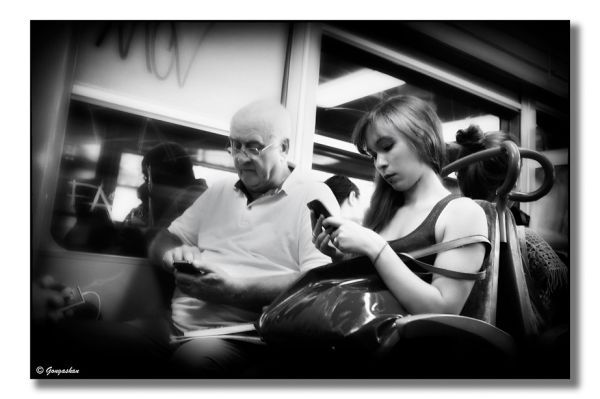 Smartphone mania in the train